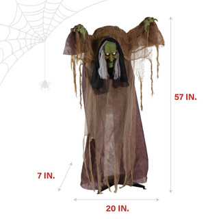 Haunted Hill Farm Animatronic Talking Hunchback Witch with Movement and Lights for Scary Halloween Decoration, HHWITCH-41FLSA