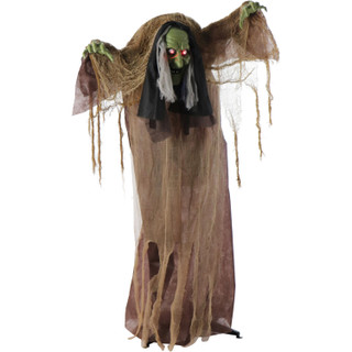 Haunted Hill Farm Sedona the Brown Animatronic Talking Hunchback Witch with Movement and Lights for Scary Halloween Decoration