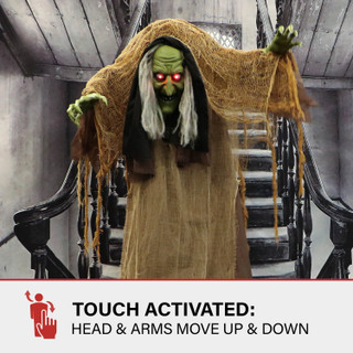 4.9 Ft. Animatronic Talking Hunchback Witch with Movement and Lights for Scary Halloween Decoration