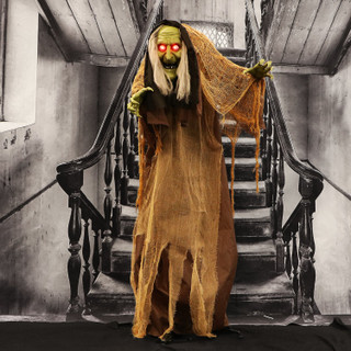 4.9 Ft. Animatronic Talking Hunchback Witch with Movement and Lights for Scary Halloween Decoration