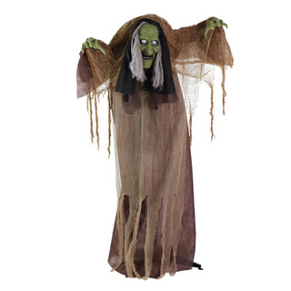 4.9 Ft. Animatronic Talking Hunchback Witch with Movement and Lights for Scary Halloween Decoration