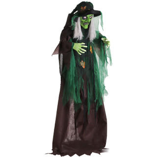 Haunted Hill Farm Animatronic Talking Forest Witch with Movement and Lights for Scary Halloween Decoration, HHWITCH-44FLSA