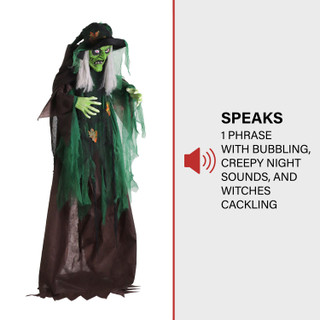 6-Ft. Animatronic Talking Forest Witch with Movement and Lights for Scary Halloween Decoration