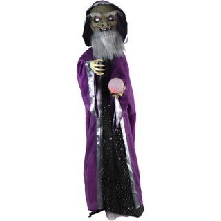 Haunted Hill Farm The Great Zoltan Animatronic Talking Wizard with Movement and Light-Up Crystal Ball for Scary Halloween Decoration