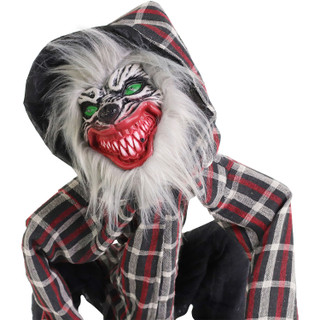 Haunted Hill Farm Smiley the Animatronic Squatting Werewolf with Movement, Sounds, and Light-Up Eyes for Scary Halloween Decoration