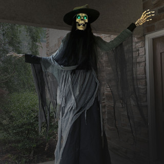 Haunted Hill Farm 7.5-Ft. Tall Motion-Activated Macabre Skeleton Witch by SVI, Premium Talking Halloween Animatronic, Plug-In
