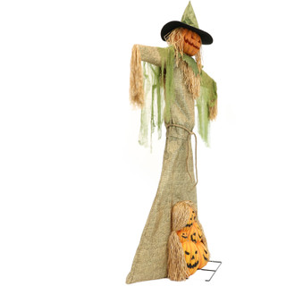 Haunted Hill Farm 7.5-Ft. Tall Motion Activated Hayride Hellion by SVI, Battery-Operated Halloween Scarecrow Prop with Light-Up Face