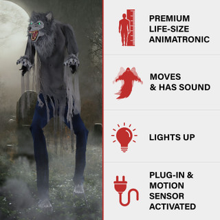 Haunted Hill Farm 7-Ft. Tall Motion-Activated Towering Werewolf by SVI, Premium Halloween Animatronic, Plug-In