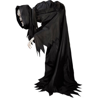 Haunted Hill Farm Motion Activated Hunched Skeleton Reaper by Tekky, Premium Talking Halloween Animatronic, Plug-In or Battery