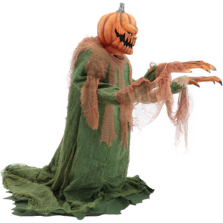 Haunted Hill Farm Motion-Activated Jack O' Lunger by Tekky, Indoor or Covered Outdoor Premium Halloween Animatronic, Plug-In or Battery