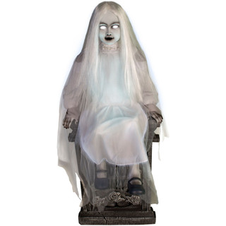 Haunted Hill Farm Motion-Activated Sitting Tombstone Girl by Tekky, Premium Talking Halloween Animatronic, Plug-In or Battery