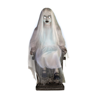 4-Ft. Motion-Activated Sitting Tombstone Girl by Tekky, Premium Talking Halloween Animatronic, Plug-In or Battery