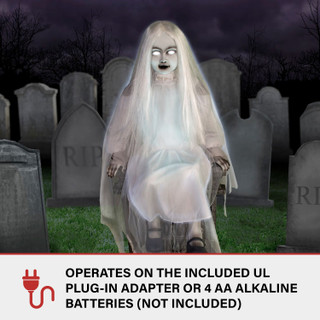 4-Ft. Motion-Activated Sitting Tombstone Girl by Tekky, Premium Talking Halloween Animatronic, Plug-In or Battery