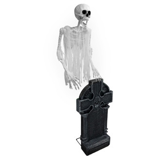 Haunted Hill Farm Motion-Activated Floating Skeleton Ghost Over Tombstone by Tekky, Premium Halloween Animatronic, Battery Operated