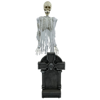 5.8-Ft. Motion-Activated Floating Skeleton Ghost Over Tombstone by Tekky, Premium Halloween Animatronic, Battery Operated