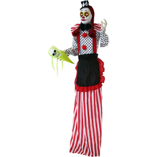 Haunted Hill Farm 5.4-Ft. Buffy the Standing Clown, Indoor or Covered Outdoor Halloween Decoration, Red LED Eyes, Poseable, Battery-Operated