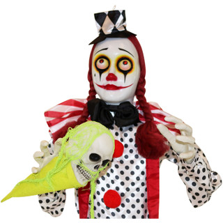 Haunted Hill Farm 5.4-Ft. Buffy the Standing Clown, Indoor or Covered Outdoor Halloween Decoration, Red LED Eyes, Poseable, Battery-Operated