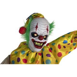 Haunted Hill Farm 65-In. Snuggles Animatronic Clown, Indoor or Covered Outdoor Halloween Decoration, Talks, Red LED Eyes, Battery-Operated