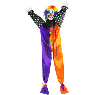 Haunted Hill Farm 5.5-Ft. Buttons the Animatronic Clown, Indoor/ or Covered Outdoor Halloween Decoration, Talks, Red LED Eyes, Battery-Operated