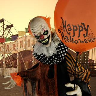 5.2-Ft. Animatronic Clown with Lights and Sound, Indoor or Covered Outdoor Halloween Decoration