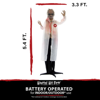 Haunted Hill Farm 5.4-Ft. Doctor Scissors Laughing Animatronic, Indoor or Covered Outdoor Halloween Decoration, Red LED Eyes, Battery Operated