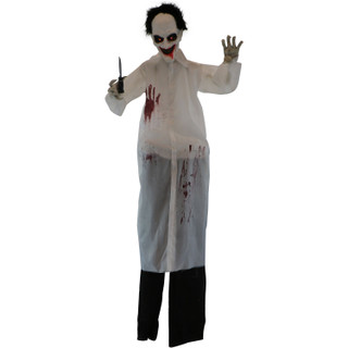 Haunted Hill Farm 5.75-Ft. Snips the Laughing Animatronic Doctor, Indoor / Covered Outdoor Halloween Decoration, Red LED Eyes, Battery Operated