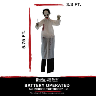 Haunted Hill Farm 5.75-Ft. Snips the Laughing Animatronic Doctor, Indoor / Covered Outdoor Halloween Decoration, Red LED Eyes, Battery Operated