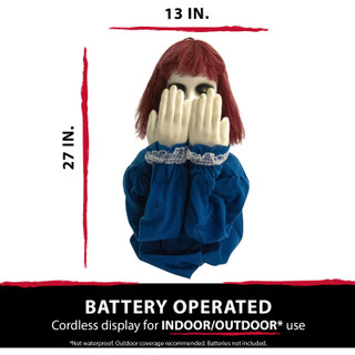 Haunted Hill Farm 27-In. Polly the Animatronic Pop-Up Doll, Indoor or Covered Outdoor Halloween Decoration, Red LED Eyes, Battery-Operated