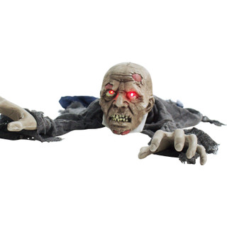 5.2-Ft. Long Crawling Animatronic Zombie with Lights and Sound, Indoor or Covered Outdoor Halloween Decoration