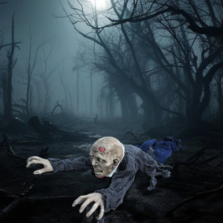 5.2-Ft. Long Crawling Animatronic Zombie with Lights and Sound, Indoor or Covered Outdoor Halloween Decoration