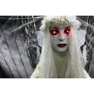 Haunted Hill Farm Life-Size Animatronic Bride, Indoor/Outdoor Halloween Decoration, Flashing Red Eyes, Poseable, Battery-Operated