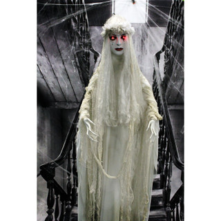 Haunted Hill Farm Life-Size Animatronic Bride, Indoor/Outdoor Halloween Decoration, Flashing Red Eyes, Poseable, Battery-Operated