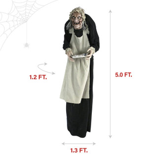 5-Ft. Animatronic Zombie Maid with Lights and Sound, Indoor or Covered Outdoor Halloween Decoration