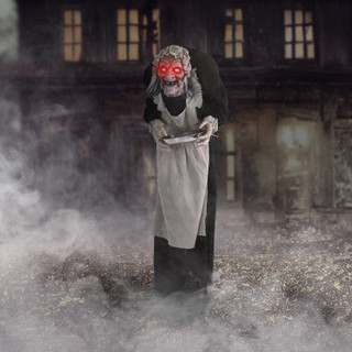 5-Ft. Animatronic Zombie Maid with Lights and Sound, Indoor or Covered Outdoor Halloween Decoration
