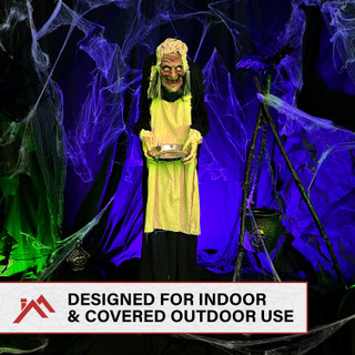 5-Ft. Animatronic Zombie Maid with Lights and Sound, Indoor or Covered Outdoor Halloween Decoration