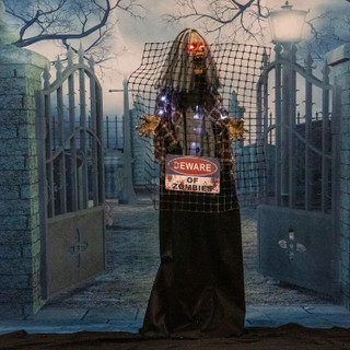 Haunted Hill Farm 5-Ft. Break-Thru Barry the Animated Electrified Zombie, Indoor or Covered Outdoor Halloween Decoration, Battery Operated