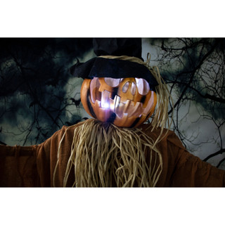 Haunted Hill Farm 74-In. Gordon the Scarecrow w/ Rotating Jack-O-Lantern Head, Indoor or Covered Outdoor Halloween Decoration, Battery-Operated