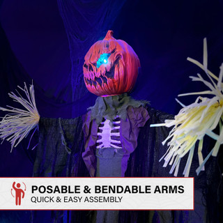 6.7-Ft. Poseable Pumpkin Scarecrow with Lights and Sound, Indoor or Covered Outdoor Halloween Decoration