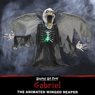 Haunted Hill Farm 29.5-In. Gabriel the Animated Winged Reaper | Indoor or Covered Outdoor Halloween Decoration | Battery Operated | Festive Holiday Decor
