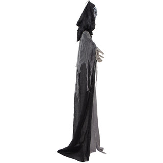 Haunted Hill Farm 74-In. Crab the Animated Skeleton Reaper w/ Moving Rib Cage, Indoor / Covered Outdoor Halloween Decoration, Battery Operated