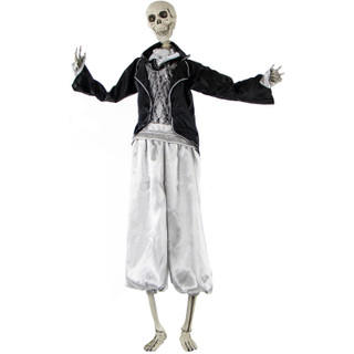 Haunted Hill Farm 63-In. Bones the Talking Skeleton Groom, Indoor or Covered Outdoor Halloween Decoration, Light-Up Eyes, Battery-Operated