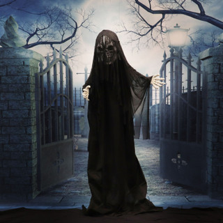 Haunted Hill Farm 5-Ft. Shakey the Animated Reaching Reaper, Indoor or Covered Outdoor Halloween Decoration, Battery Operated