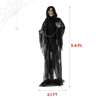 5.4-Ft. Animatronic Grim Reaper with Chain and Rotating Head, Indoor or Covered Outdoor Halloween Decoration