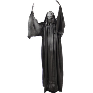 Haunted Hill Farm 63-In. Talking Reaper, Indoor/Outdoor Halloween Decoration, Flashing White Eyes, Poseable, Battery-Operated