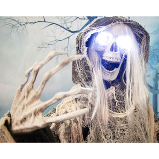 Haunted Hill Farm Mortia the Moaning Skeleton with Rotating Head, Indoor or Covered Outdoor Halloween Decoration, Battery-Operated
