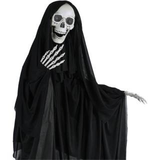Haunted Hill Farm Life-Size Animatronic Reaper, Indoor/Outdoor Halloween Decoration, Light-up Red Eyes, Poseable, Battery-Operated