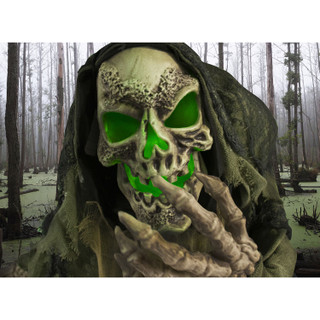 Haunted Hill Farm Life-Size Animatronic Reaper Indoor/Outdoor Halloween Decoration, Flashing Red Eyes, Poseable, Battery-Operated