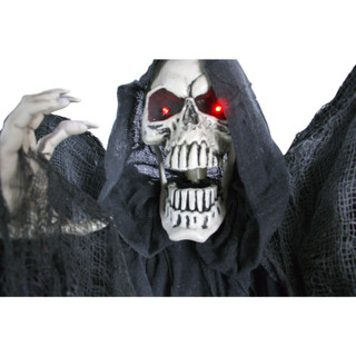 Haunted Hill Farm Life-Size Animatronic Reaper, Indoor/Outdoor Halloween Decoration, Flashing Red Eyes, Poseable, Battery-Operated
