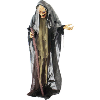 Haunted Hill Farm Life-Size Poseable Witch with Lights and Sound, Indoor/Covered Outdoor Halloween Decoration, HHWITCH-13FLSA