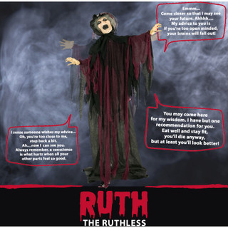 Haunted Hill Farm Life-Size Animatronic Witch, Indoor/Outdoor Halloween Decoration, Light-up Colorful Eyes, Poseable, Battery-Operated